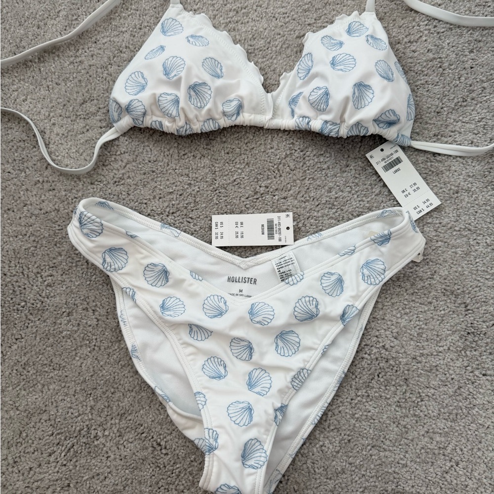 Hollister White and Blue Shell Print Bikini